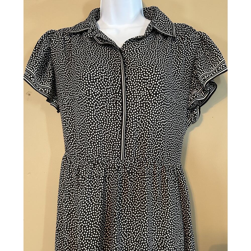 Max Studio Dress Women's Size M Black/White Polka Dot Short Sleeve Tiered Midi